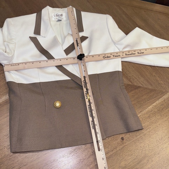 VTG Saville Petites Women's Blazer Skirt Two Piece Suit Set White Brown Size 8P - Picture 10 of 15